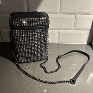 Black Crystal-Embellished Crossbody Bag